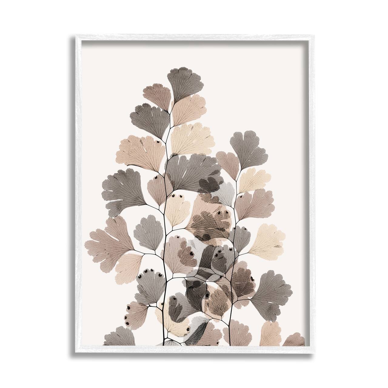 Stupell Industries Modern Ginkgo Leaf Arrangement Translucent Brown Grey Leaves Framed Wall Art